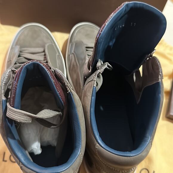 Louis Vuitton Men‘s Beige Suede&Maroon Patent Leather trim High Top size 11 NWT - Picture 6 of 11